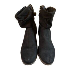 New Direction Womens Ankle Boots 6.5 Black Ultra Suede Low Block Heel Goth